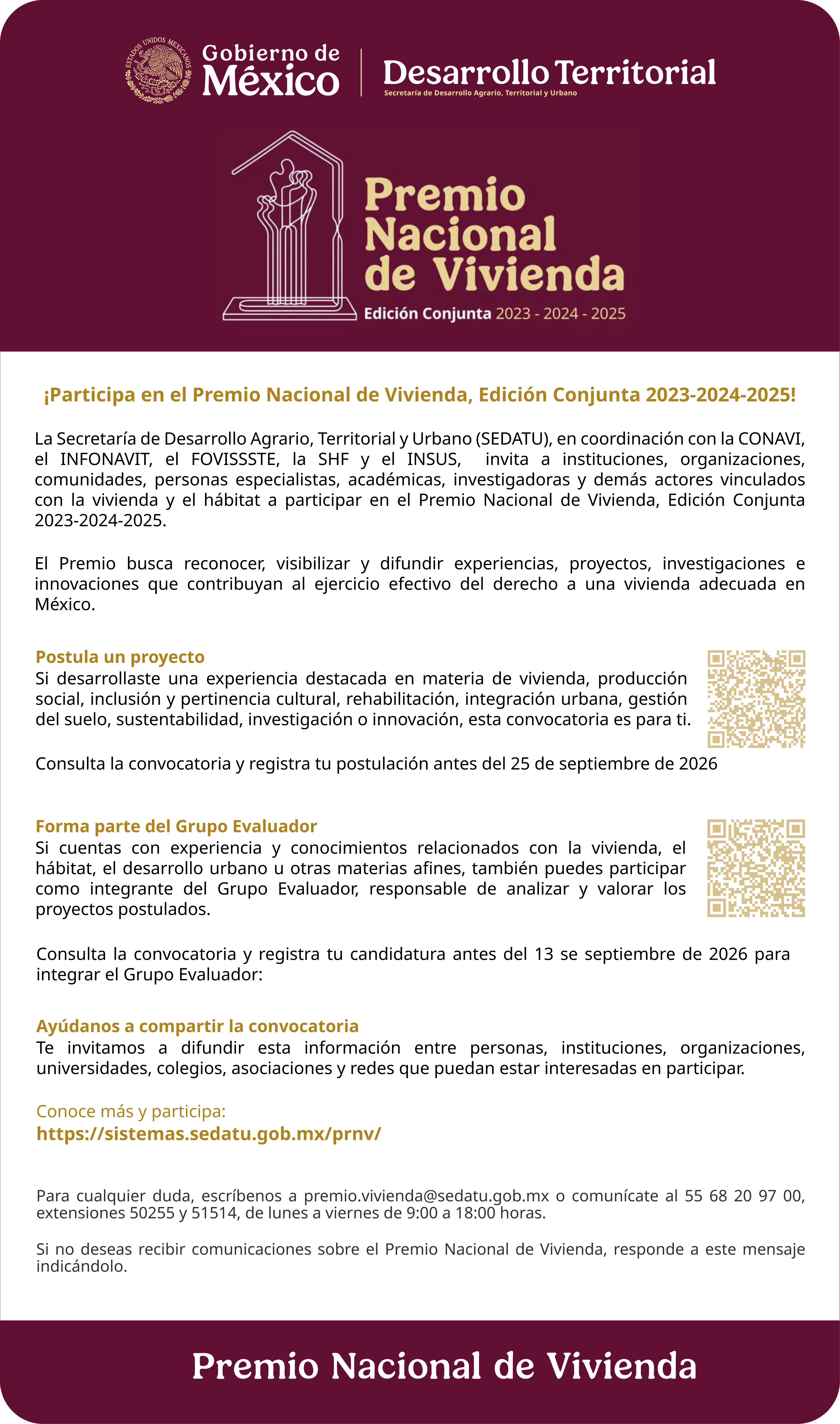 Premio Nacional de Vivienda 2023-2024-2025 | postula tu proyecto o intégrate al Grupo Evaluador